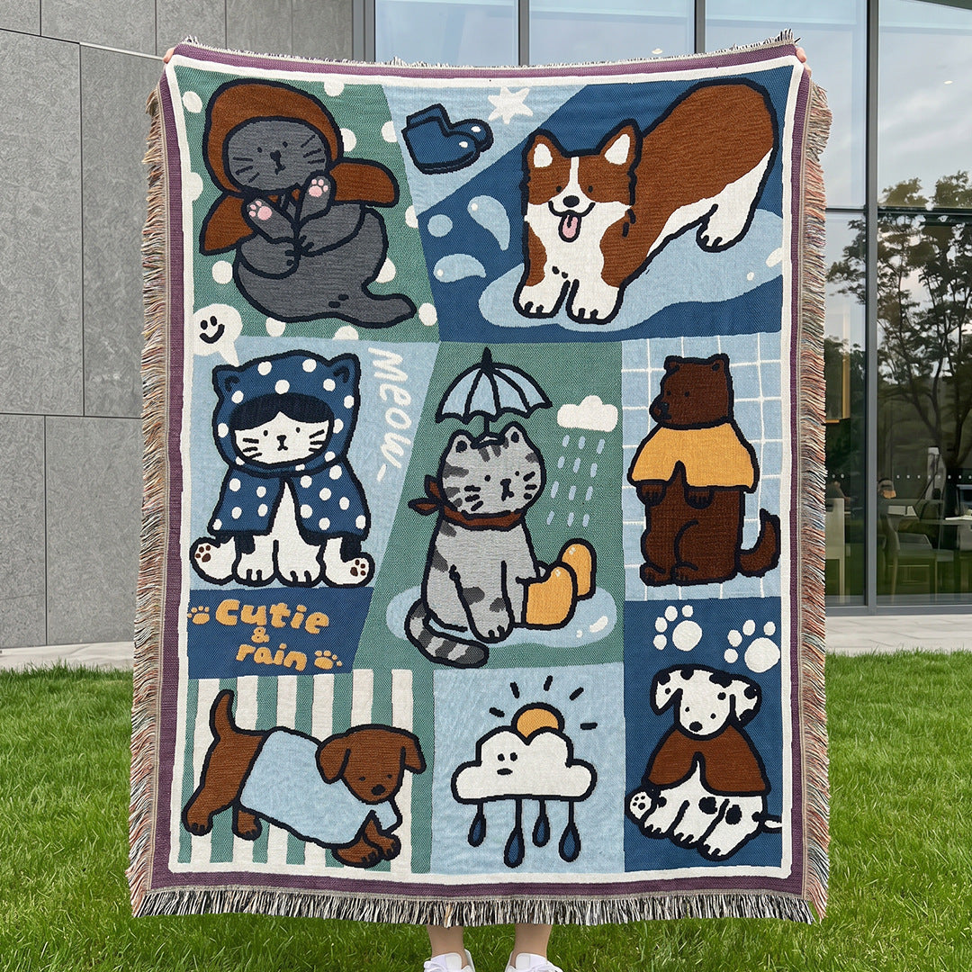 Playful Animal-Themed Tapestry Throw Blanket