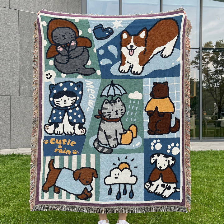 Playful Animal-Themed Tapestry Throw Blanket