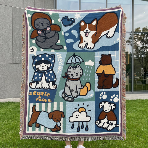 Playful Animal-Themed Tapestry Throw Blanket