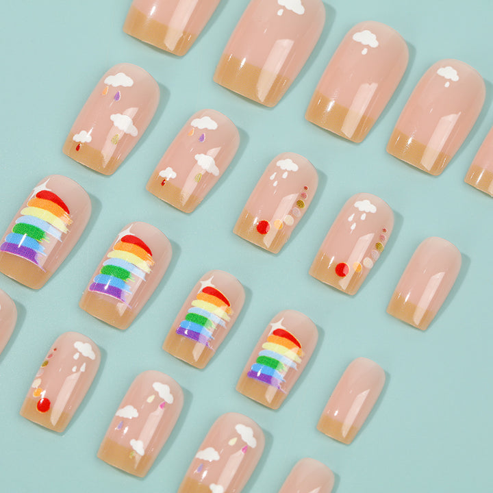 Creative Nail Art Set with Rainbow and Cloud Designs Bowlift