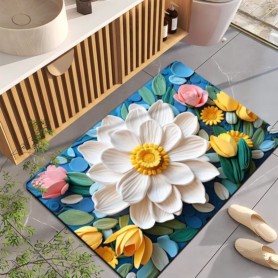 Floral-Themed Non-Slip Bath Mat Bowlift
