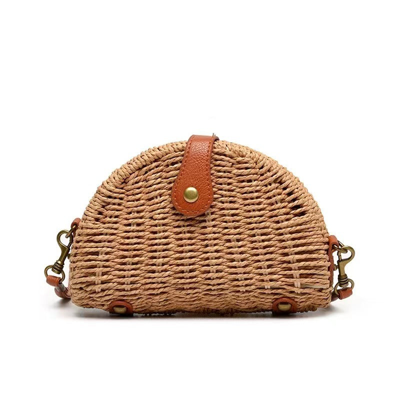 Handcrafted Rattan Bag in Half-Moon Design Bowlift