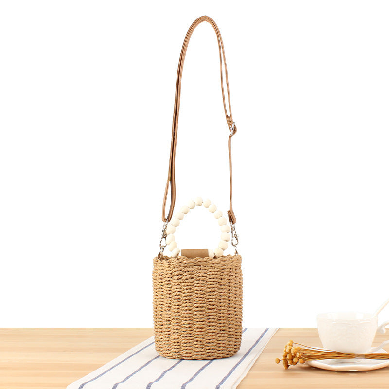 Basket bag with wooden handles and removable shoulder strap Bowlift