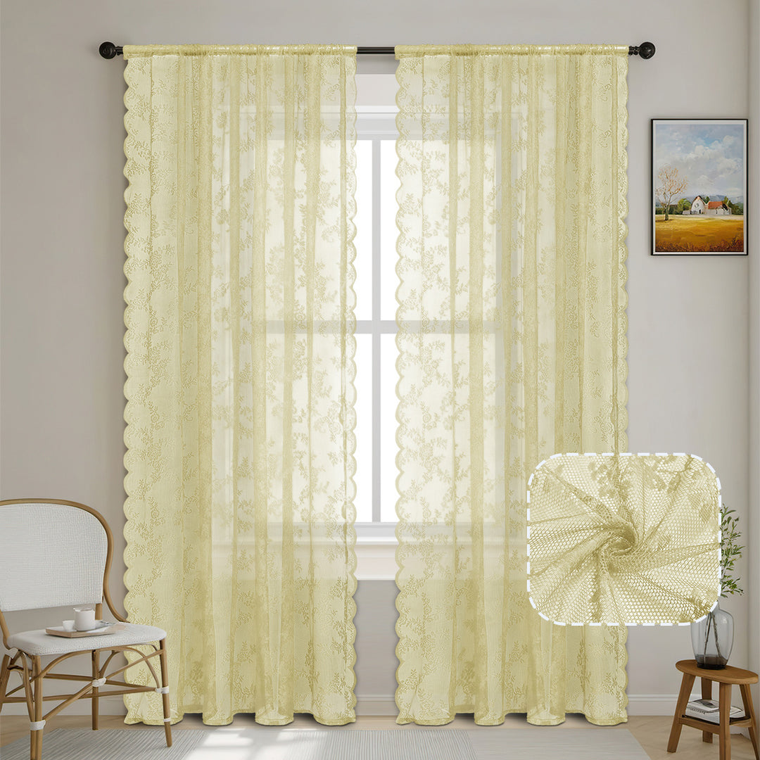 Elegant Floral Lace Window Drapes