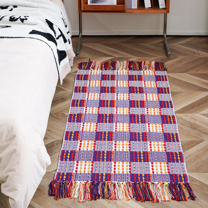 Flat-woven runner rug with check pattern and decorative border stripe Bowlift