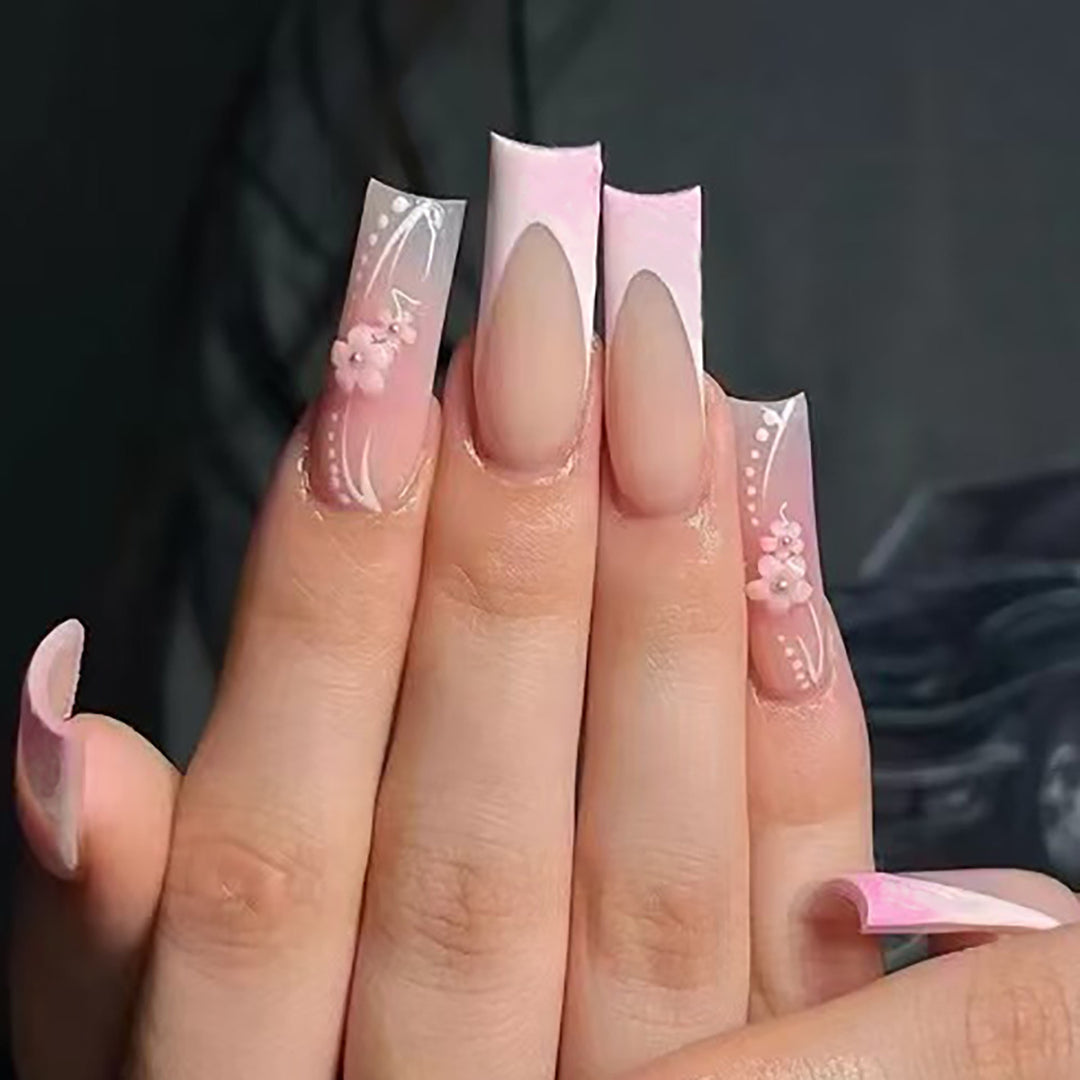 Elegant Decorative Floral Press-On Nail Set Bowlift