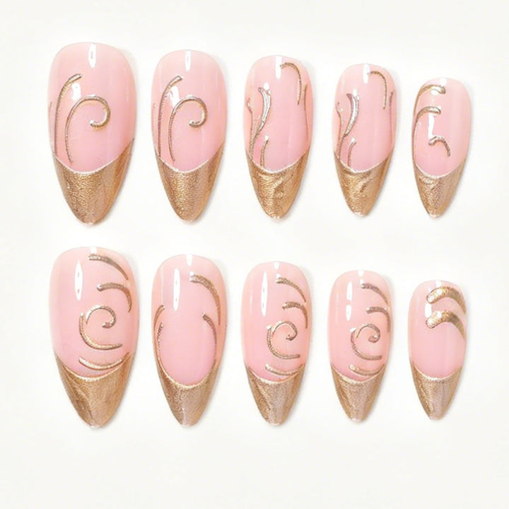 Elegant Gold Accented Press-On Nail Art Bowlift