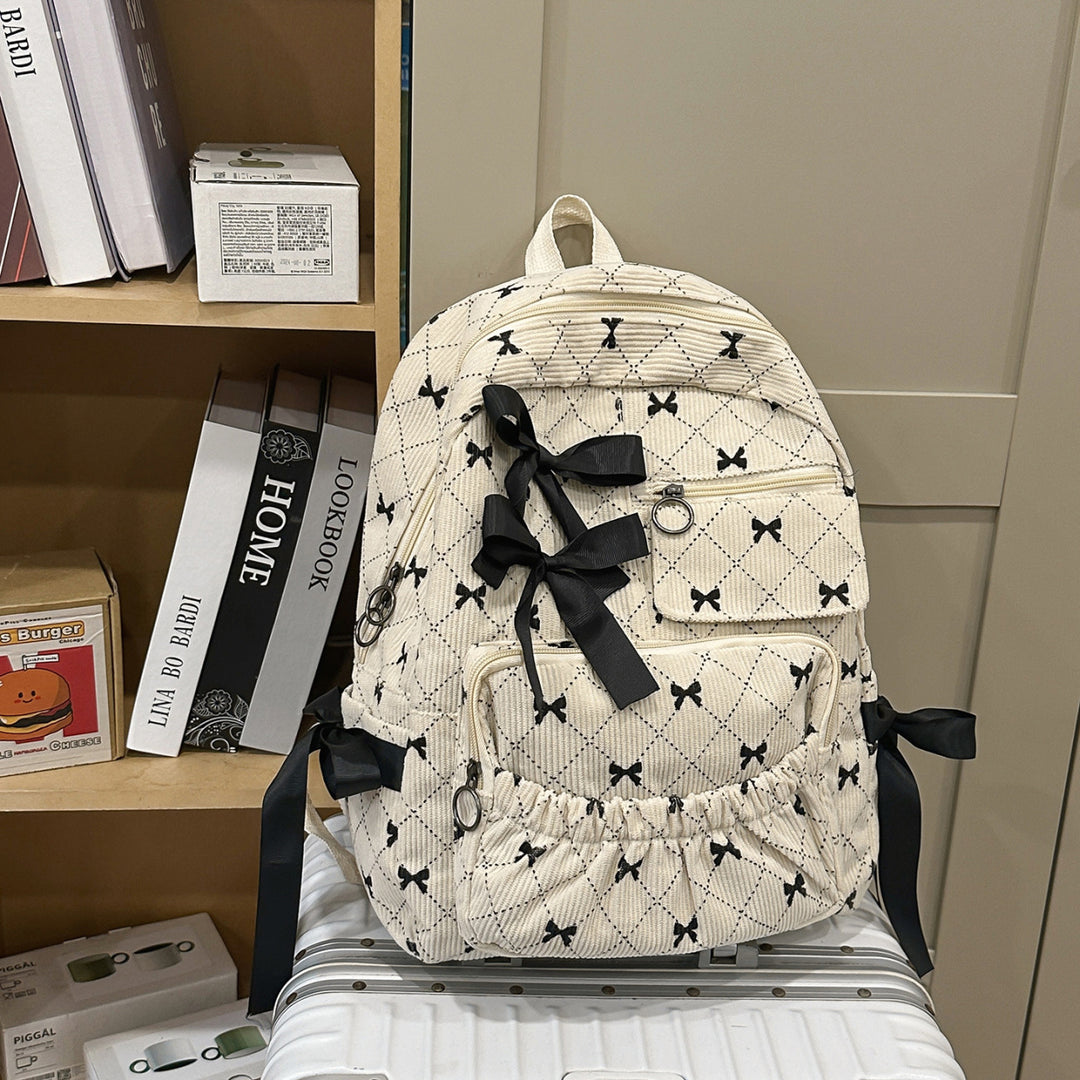 Corduroy Backpack with Bow Accents