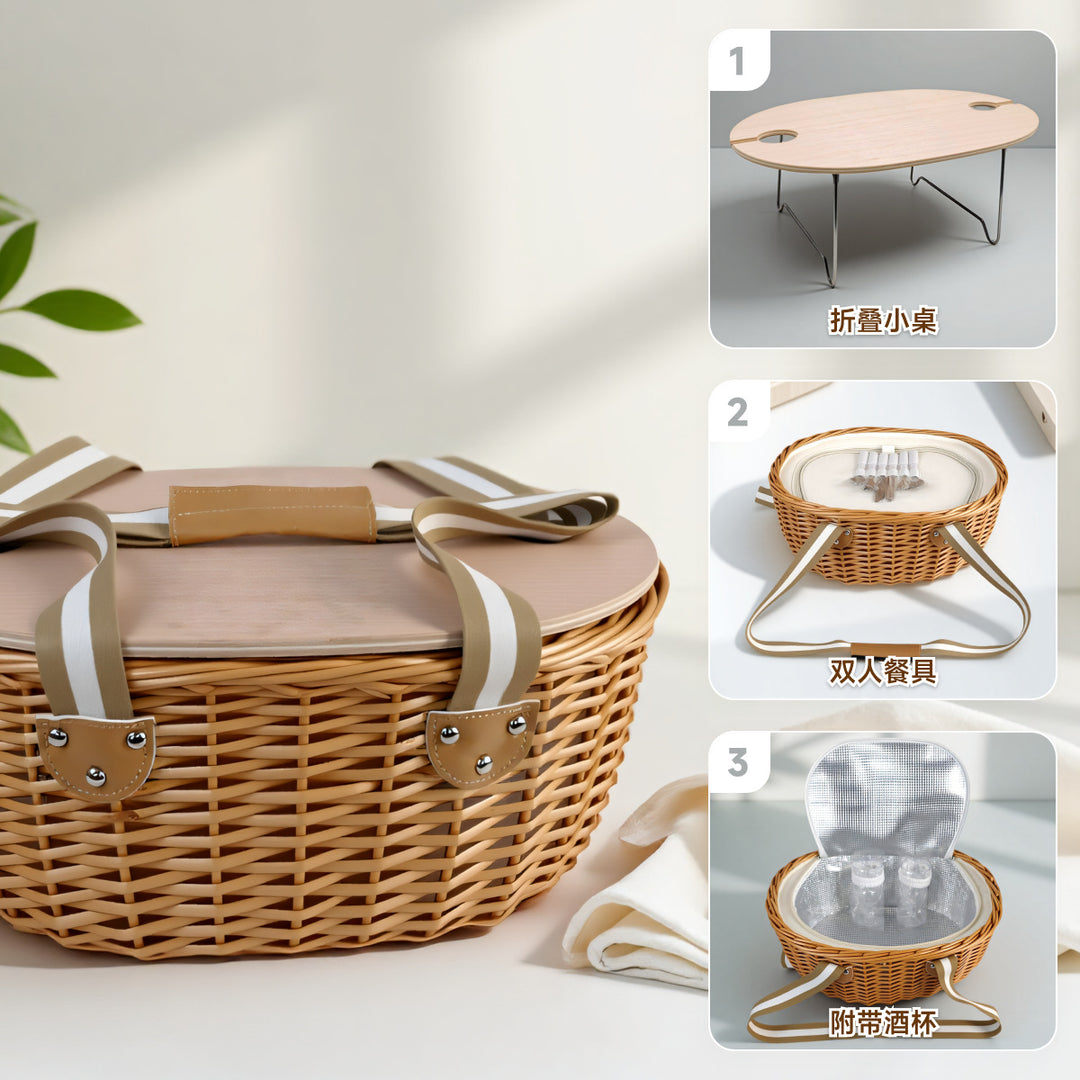 Ladies picnic basket with integrated cooling system and extensive dish set Bowlift