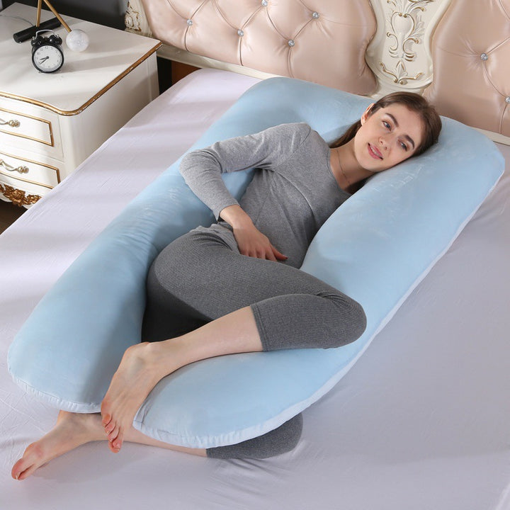 ergonomic U-shaped full-body maternity support pillow with removable washable velour cover and adjustable inner bolster Bowlift