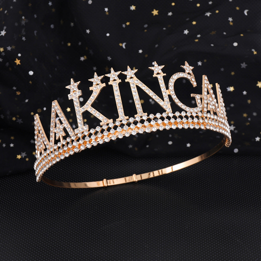 Ladies Glittering Birthday Crown with a Regal "Birthday King" Sash Set Bowlift
