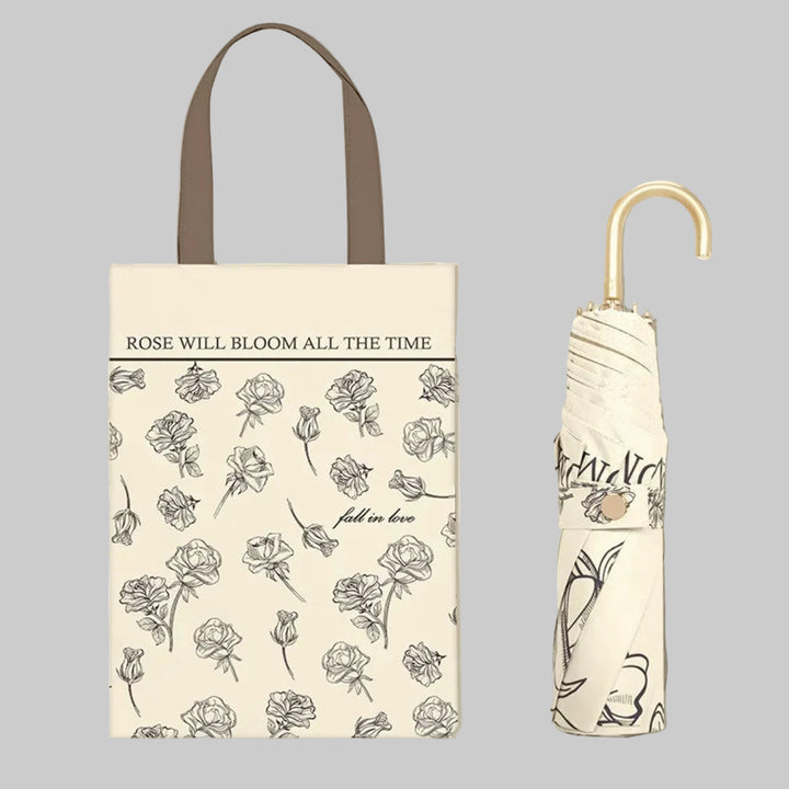 Women's Foldable Rain Protection Umbrella with Elegant Cherry Blossom Pattern Bowlift