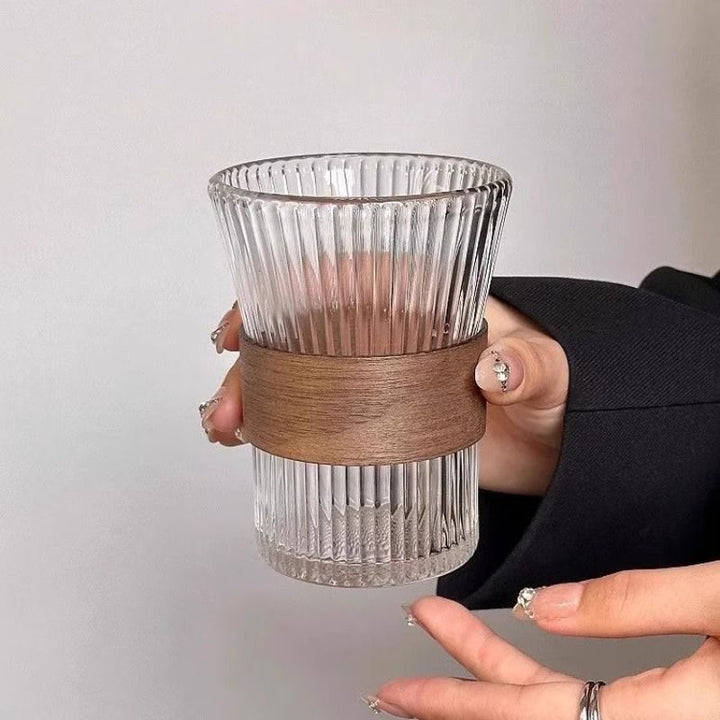 Ribbed Glass Tumbler with Removable Wood Sleeve Bowlift