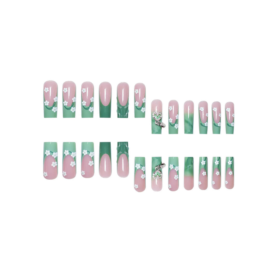 Decorative Floral Press-On Nail Enhancements Bowlift