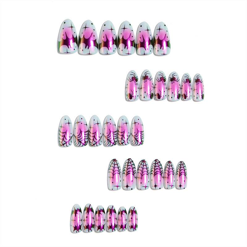 Creative nail art set with creepy spider design and colorful pattern Bowlift