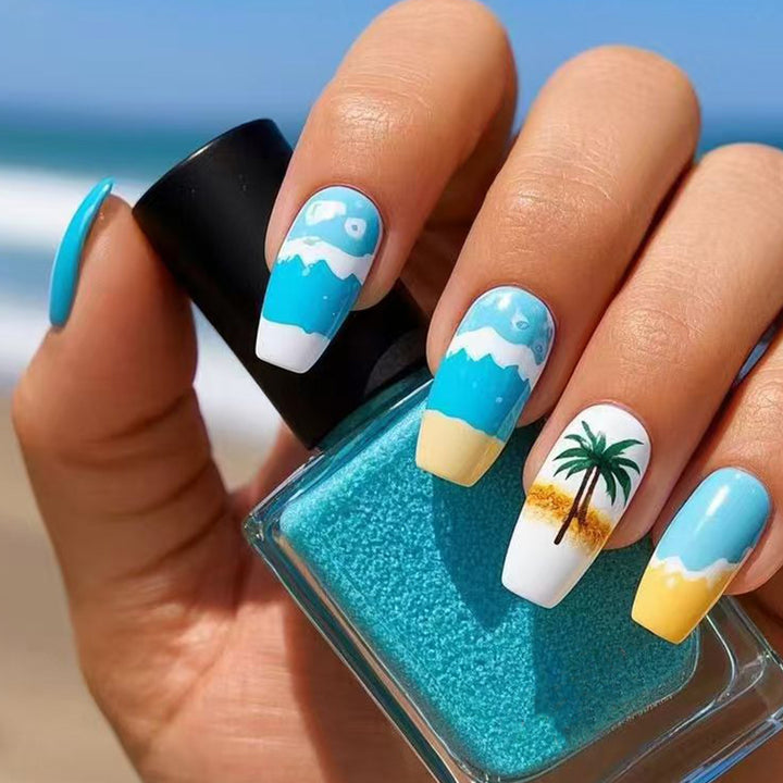 Tropical Beach-Themed Press-On Nail Set Bowlift