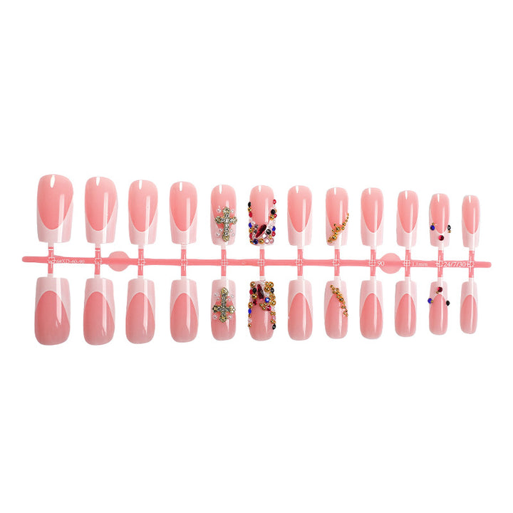Decorative Press-On Nails Set with Artistic Gemstone Accents Bowlift