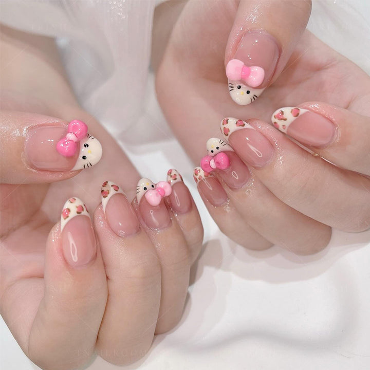 Whimsical Decorative Press-On Nail Set with 3D Accents Bowlift