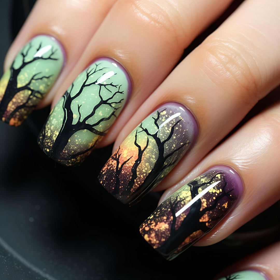 Artistic Ombre Tree-Themed Nail Art Bowlift