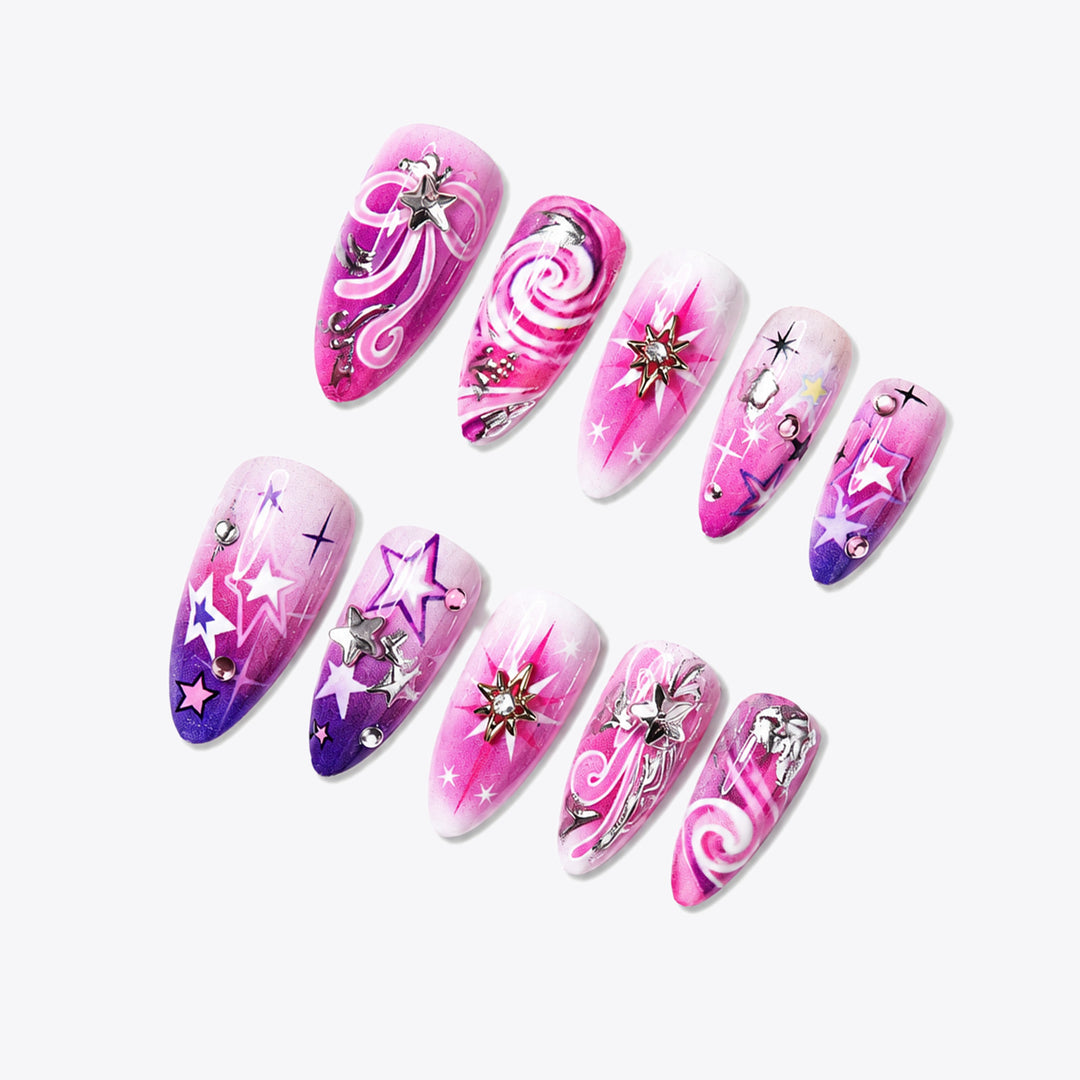 Creative Nail Art Set with Glitter and Star Motifs Bowlift