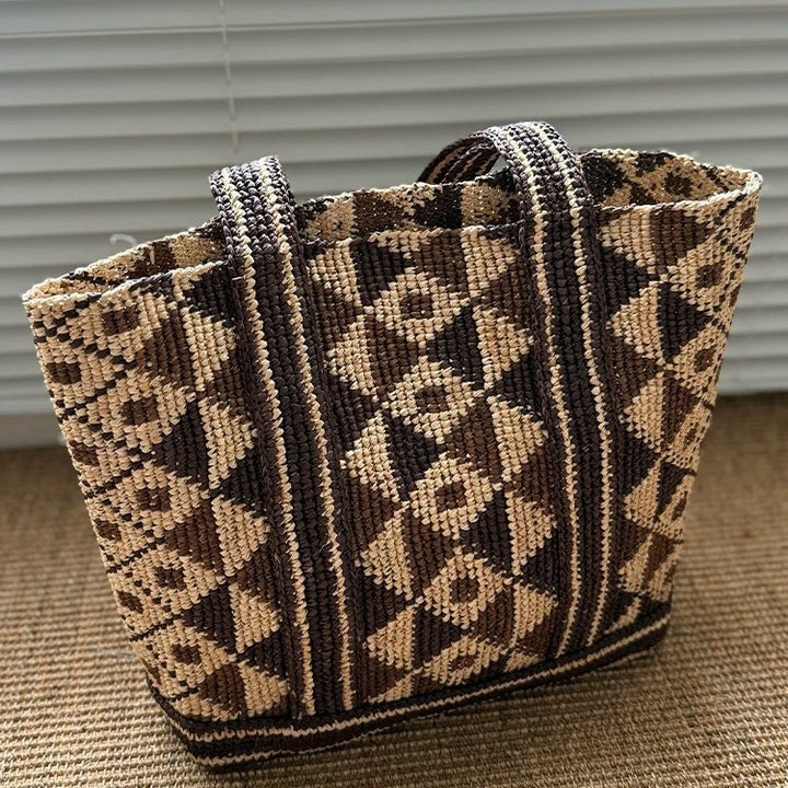 Handwoven Macrame Tote Bag with Geometric Pattern Bowlift