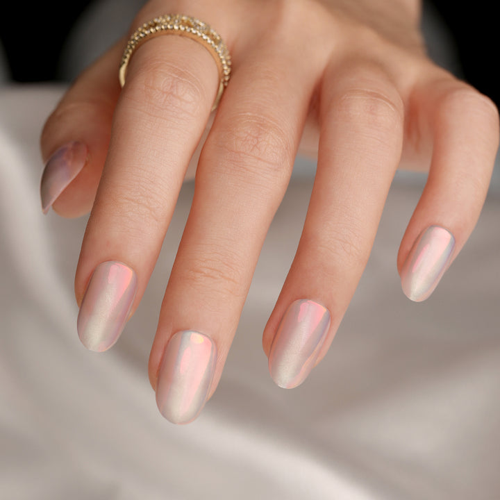 Trendy Nail Extensions with Shimmering Gradient Bowlift