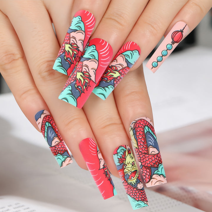 Creative artificial nails in Asian dragon design Bowlift