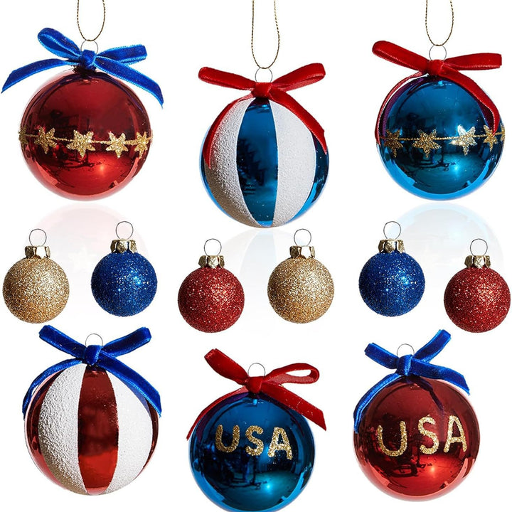 Unisex nan Christmas tree ornaments set in Americana style with glitter decoration and satin ribbon, shatterproof plastic ornaments Bowlift