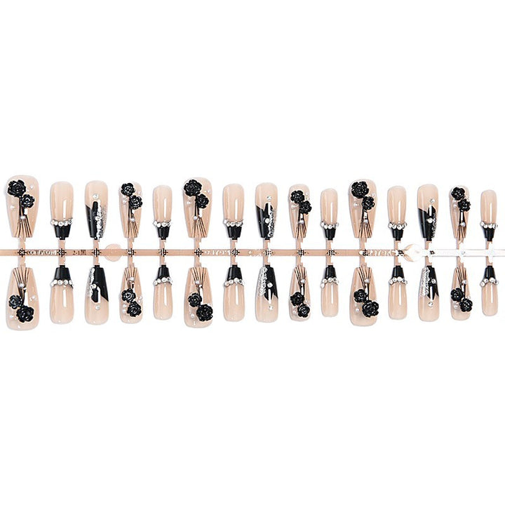 Artificial nail set with glamorous 3D rose details and elegant glitter accents Bowlift