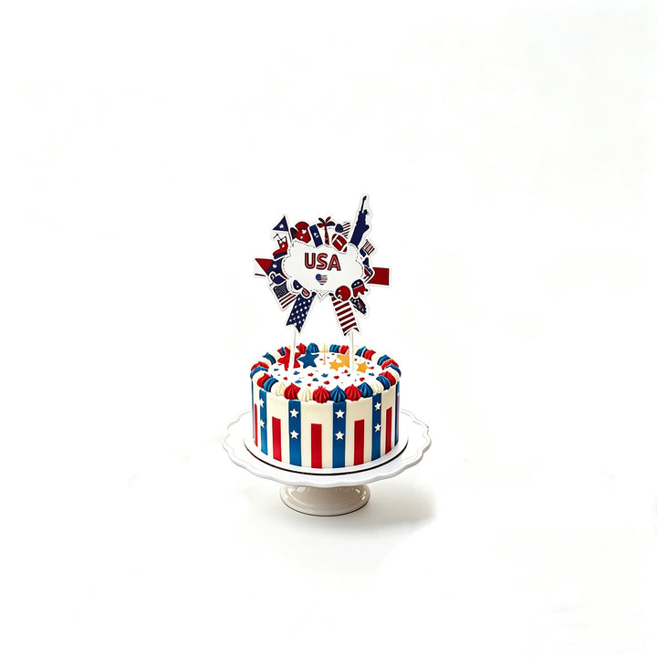 Unisex nan multiple cupcake topper set with patriotic USA motifs made of double-sided printed cardboard and wooden skewers Bowlift