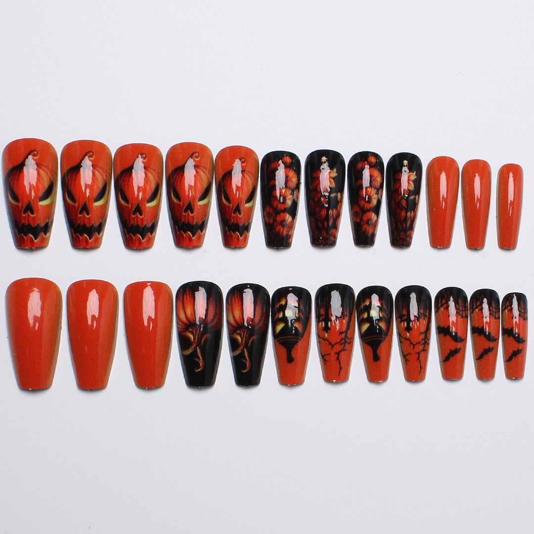 Creative nail art set with Halloween motif and glowing design Bowlift