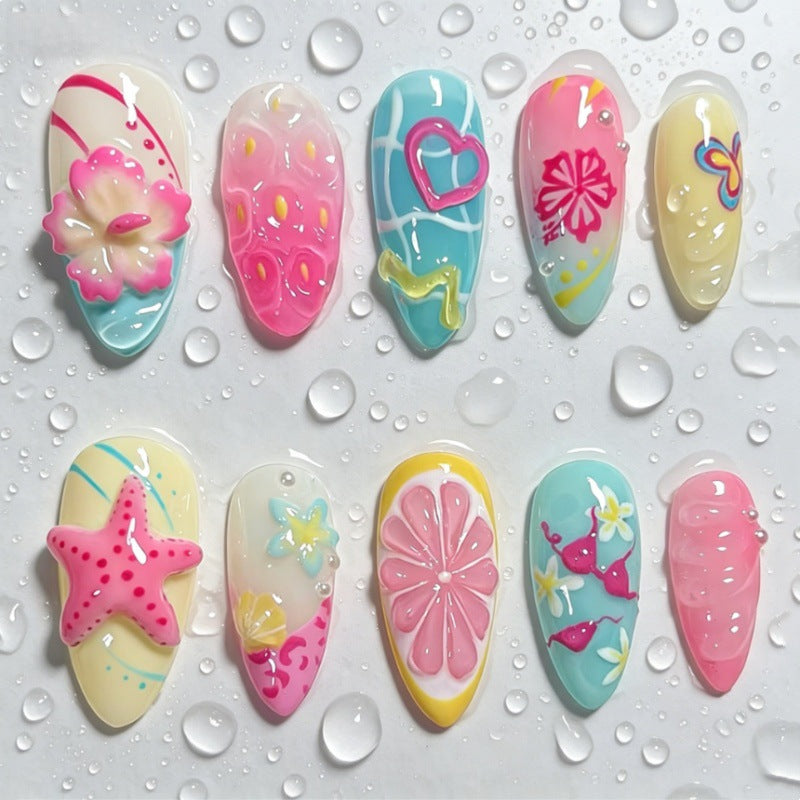 Artistic Ocean-Inspired Press-On Nail Set Bowlift
