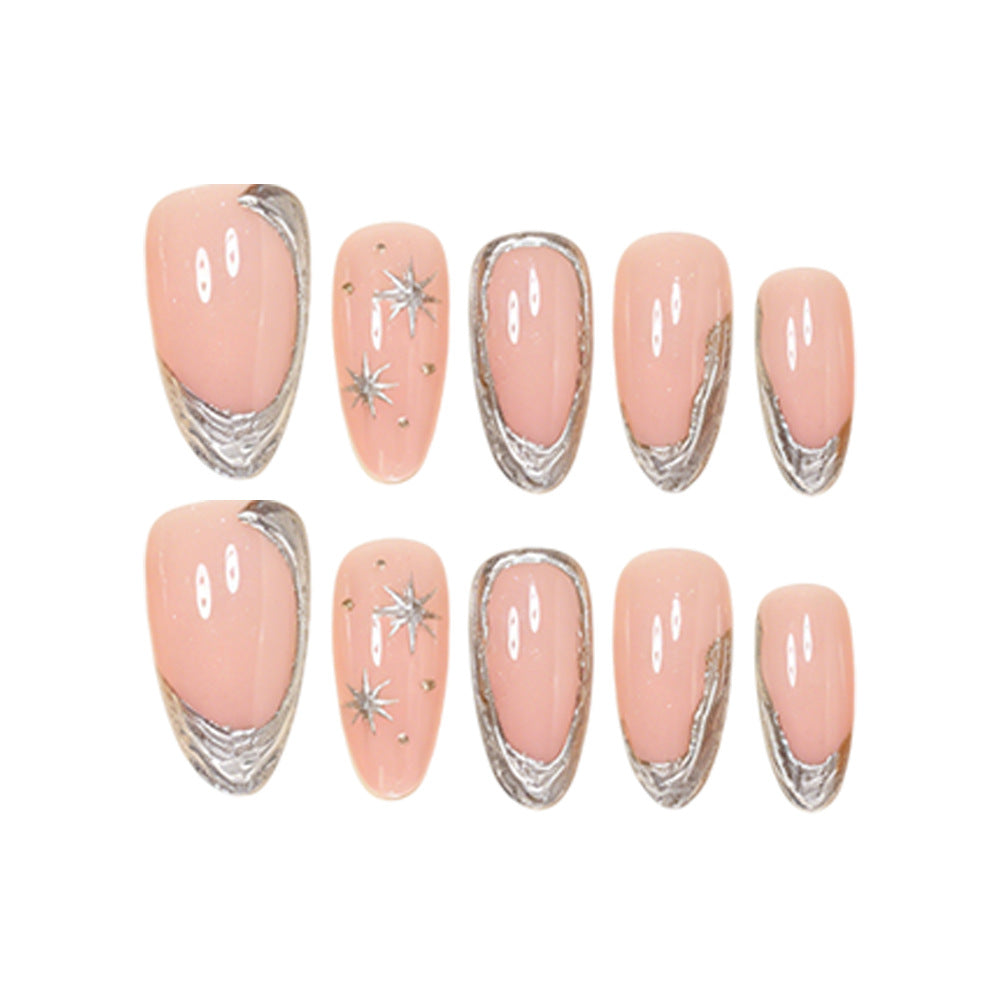 Elegant Stiletto Nail Art Set with Silver Accents Bowlift