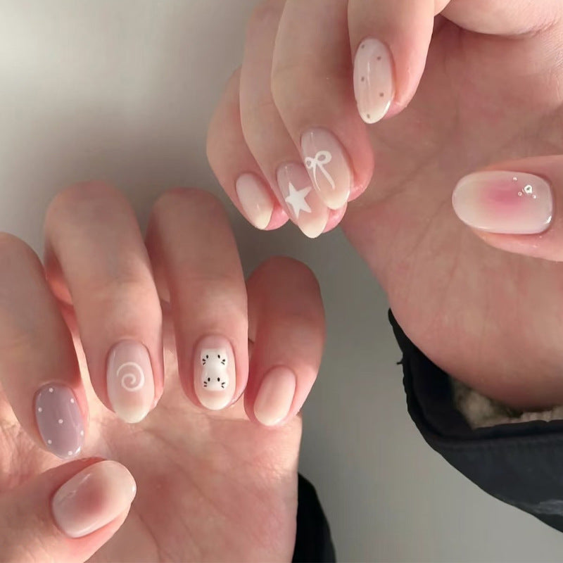 Artistic Press-On Nail Set with Unique Decorative Elements Bowlift