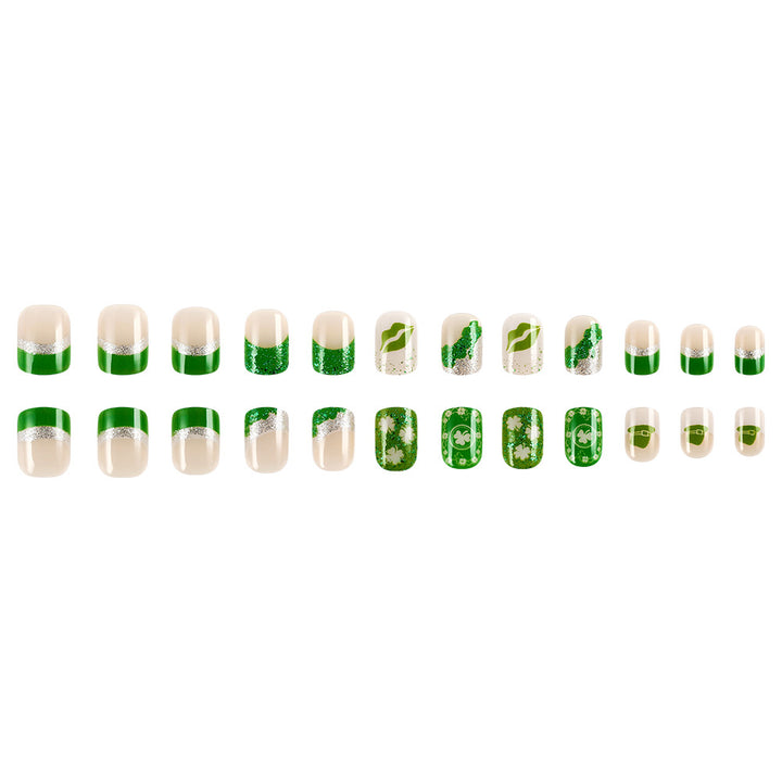 Festive Green-Themed Press-On Nail Set Bowlift