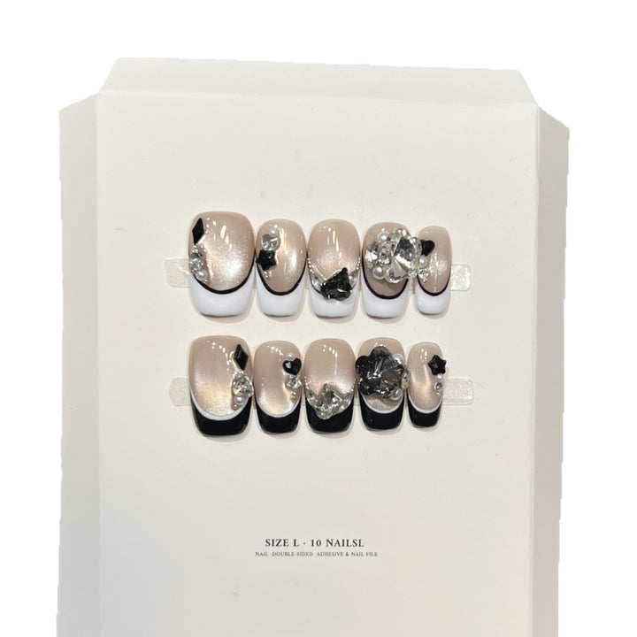 Decorative Press-On Nails with Elegant Gemstone Accents Bowlift