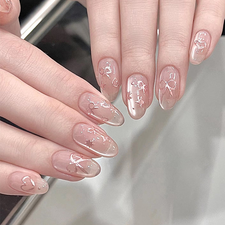 Elegant Artistic Press-On Nail Art with Bow & Heart Designs Bowlift