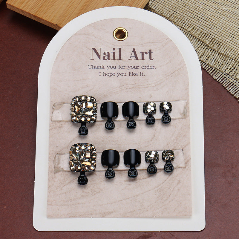Stylish Decorative Press-On Nail Set with Gemstone Accents Bowlift