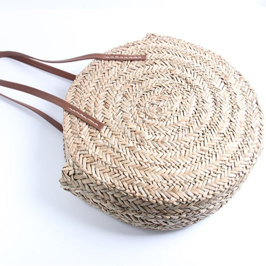Braided straw beach bag with elegant leather handles Bowlift