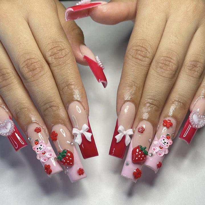 Creative 3D Strawberry and Bow Nail Art Extensions Bowlift