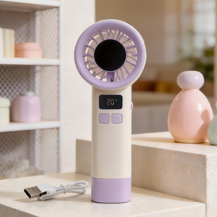 Women Portable Handheld Fan with Digital Temperature Display Bowlift