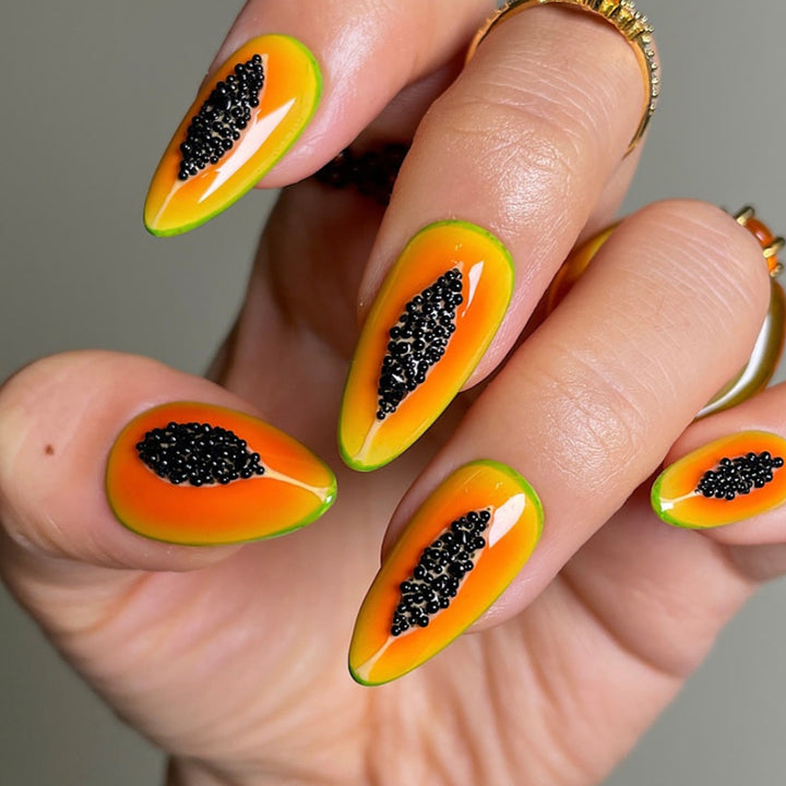 Artificial Nails in Exotic Papaya Design Bowlift