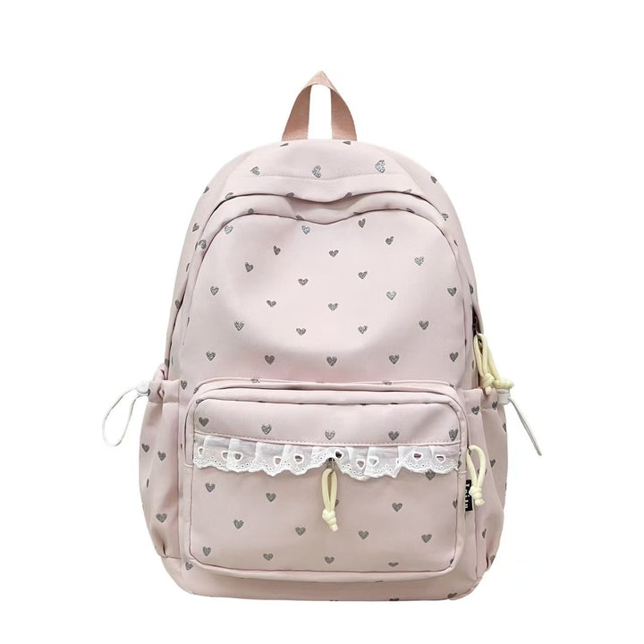 Backpack with Fine Heart Motif and Delicate Lace Appliqué Bowlift