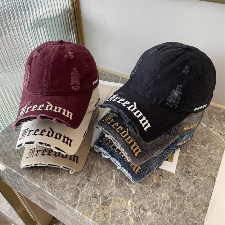 Women's Distressed Freedom Embroidered Baseball Cap Bowlift