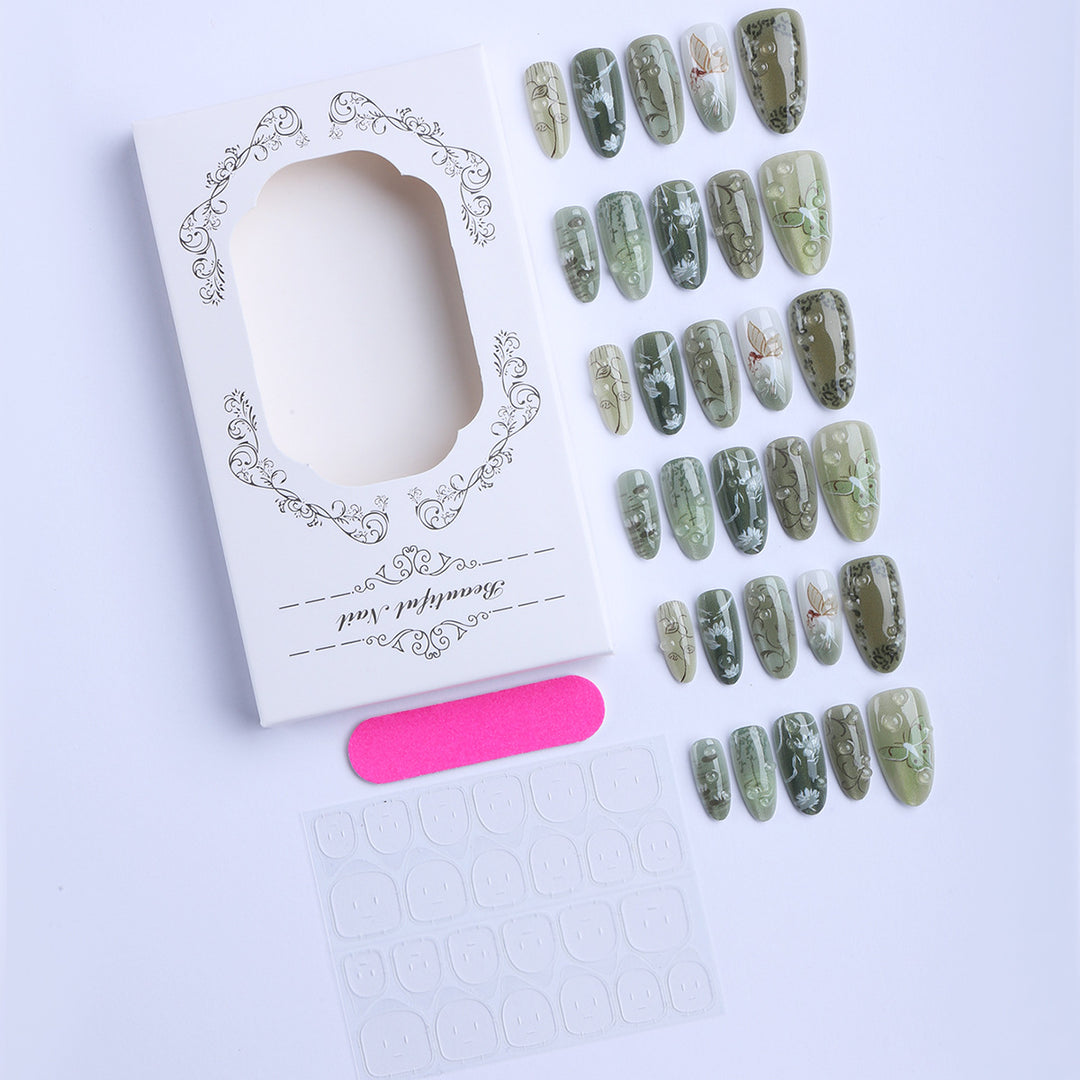Artificial fingernails with handmade natural motifs Bowlift