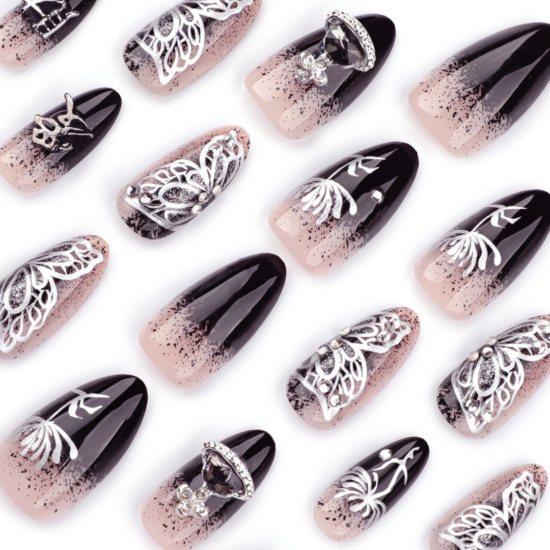 Artful stiletto nails with delicate embellishments and glamour accents Bowlift