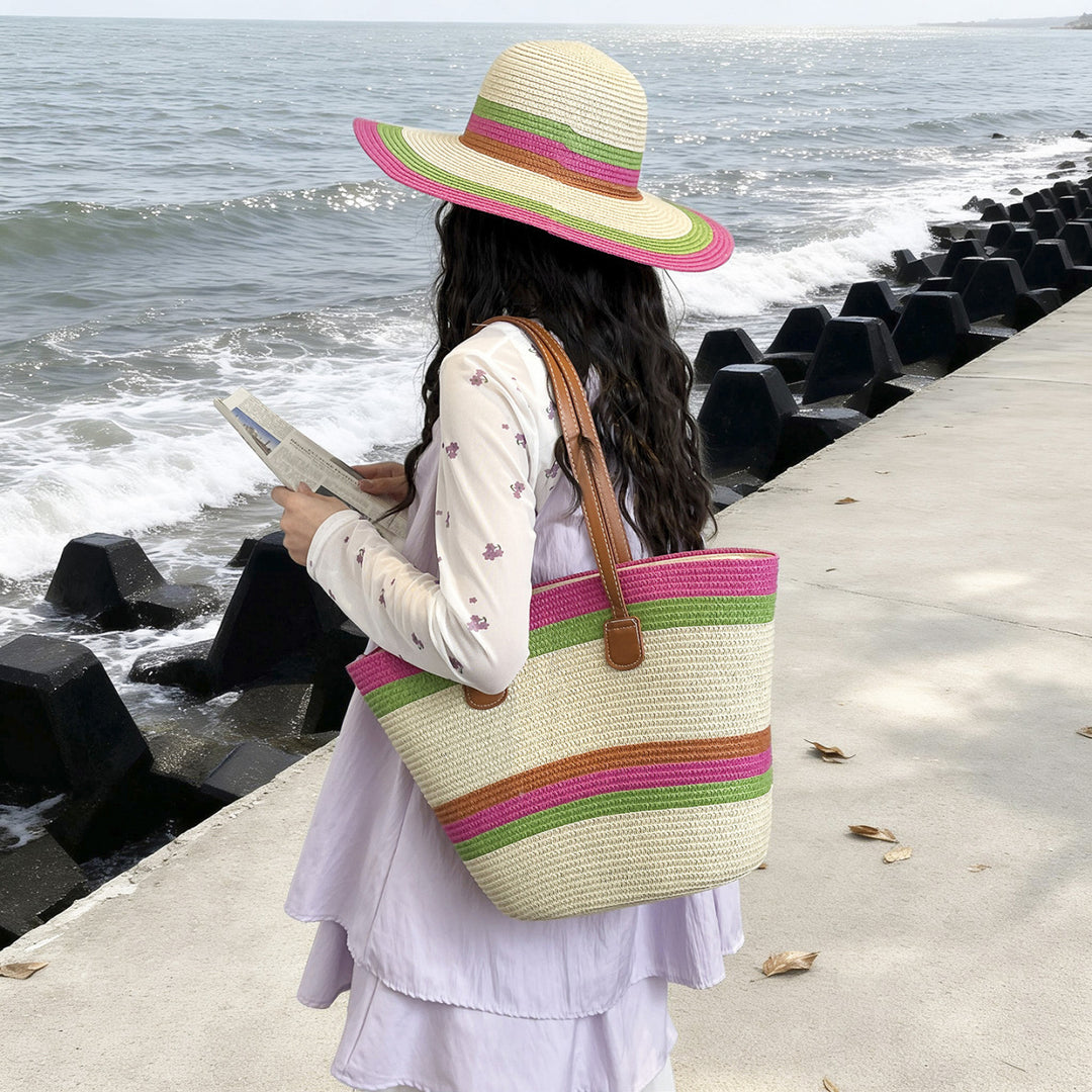 WoColorful Straw Beach Tote Bag Bowlift