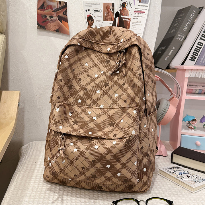 Backpack with Fashionable Check Pattern and Practical Compartments Bowlift