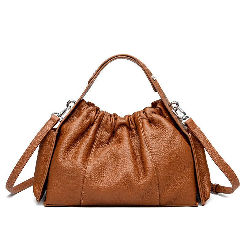 Textured Leather Drawstring Satchel Bowlift