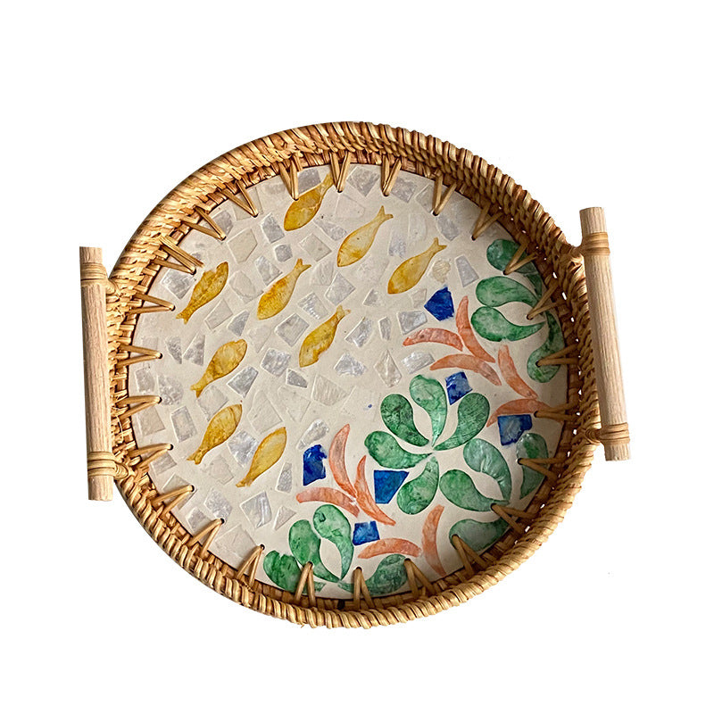 Ladies' cowhide serving basket with handwoven design Bowlift